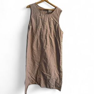 Erika II & Co Women's 1X Vintage 90s Tan Embroidered Floral Sleeveless Dress